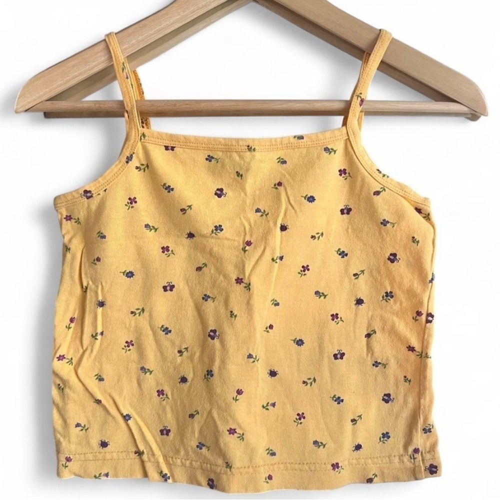 Vintage 90s Northern Getaway Yellow Floral Crop Tank Top Cottagecore Size XS